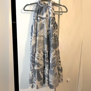 Blue and white halter neck dress